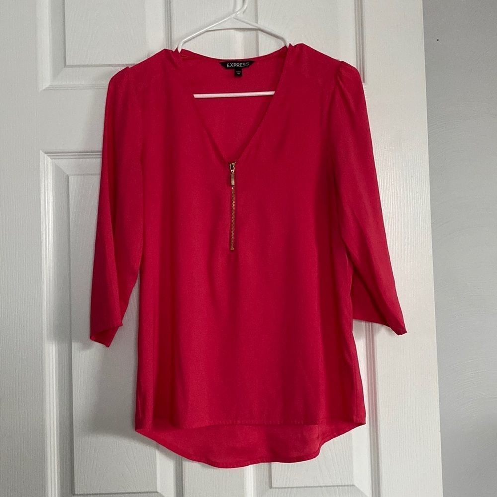 Express | V-Neck Sheer Pink Blouse Xtra Small